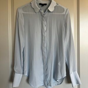 Silk Scallop Edged Light Blue Blouse